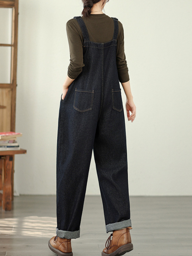 Relaxed Wide-Leg Denim Overalls in Cotton with Utility Pockets, Effortless Chic