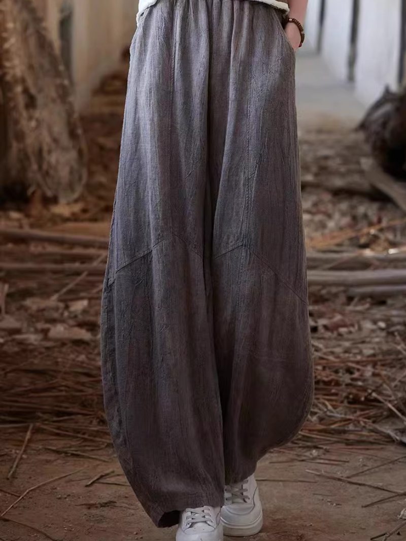 Women’s Wide-Leg Cotton Blend Balloon Pants with Pockets, Minimal Chic