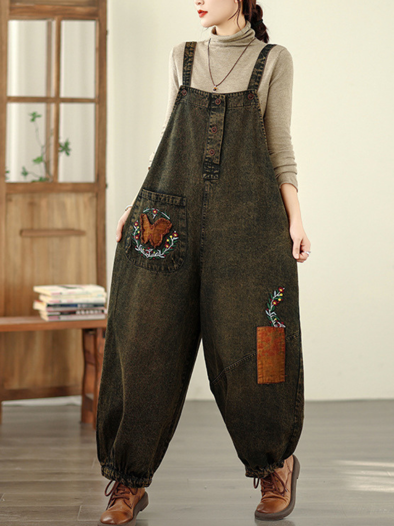 embroidered denim overalls for women