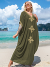 Women's Beachside Relaxation Embroidered Short Sleeves Kaftan Dress