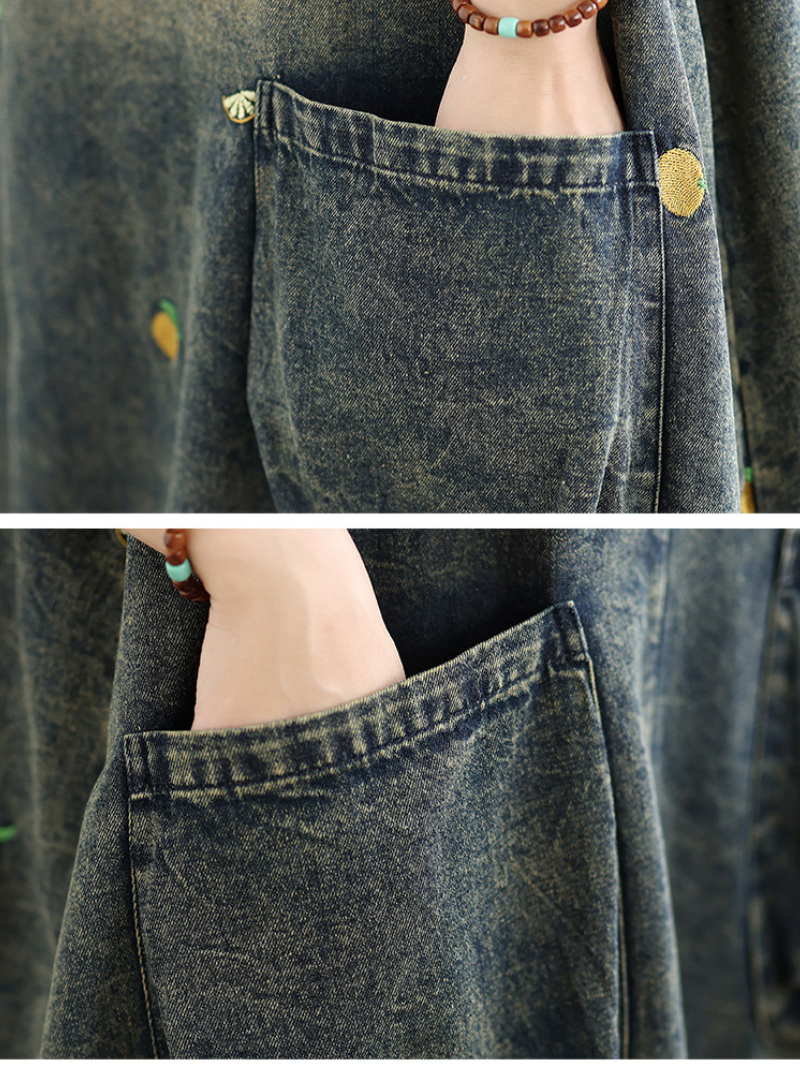 Everyday Ease Denim Dress — Artful Embroidery, Effortless Fit and Pockets