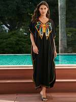 Réconfort des femmes et élégance Broidered Holiday Loose Kaftan Robe