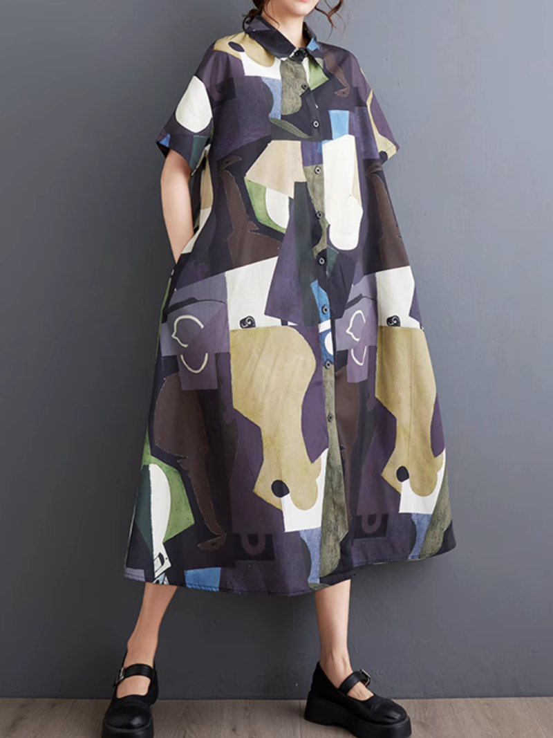 Women's Stylish And Easygoing Look Loose Printed A-Line Dress