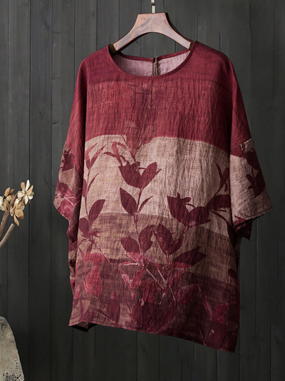 Women's Beauty Floral Printed Round Neck Shirt Tops