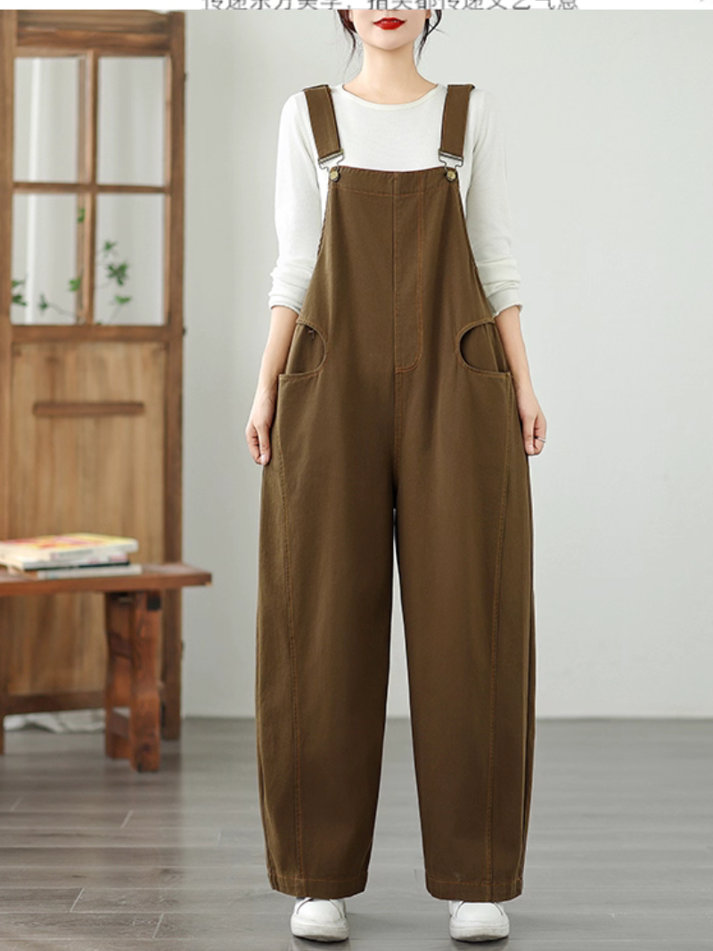 Chic Wide-Leg Women's Overalls with Adjustable Straps, Cotton-Polyester Comfort Essential