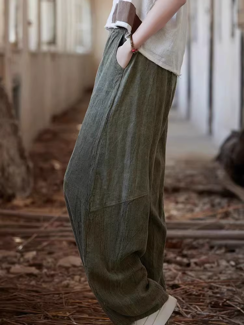 Women’s Wide-Leg Cotton Blend Balloon Pants with Pockets, Minimal Chic