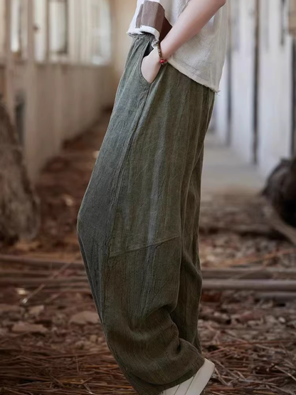 Women’s Wide-Leg Cotton Blend Balloon Pants with Pockets, Minimal Chic