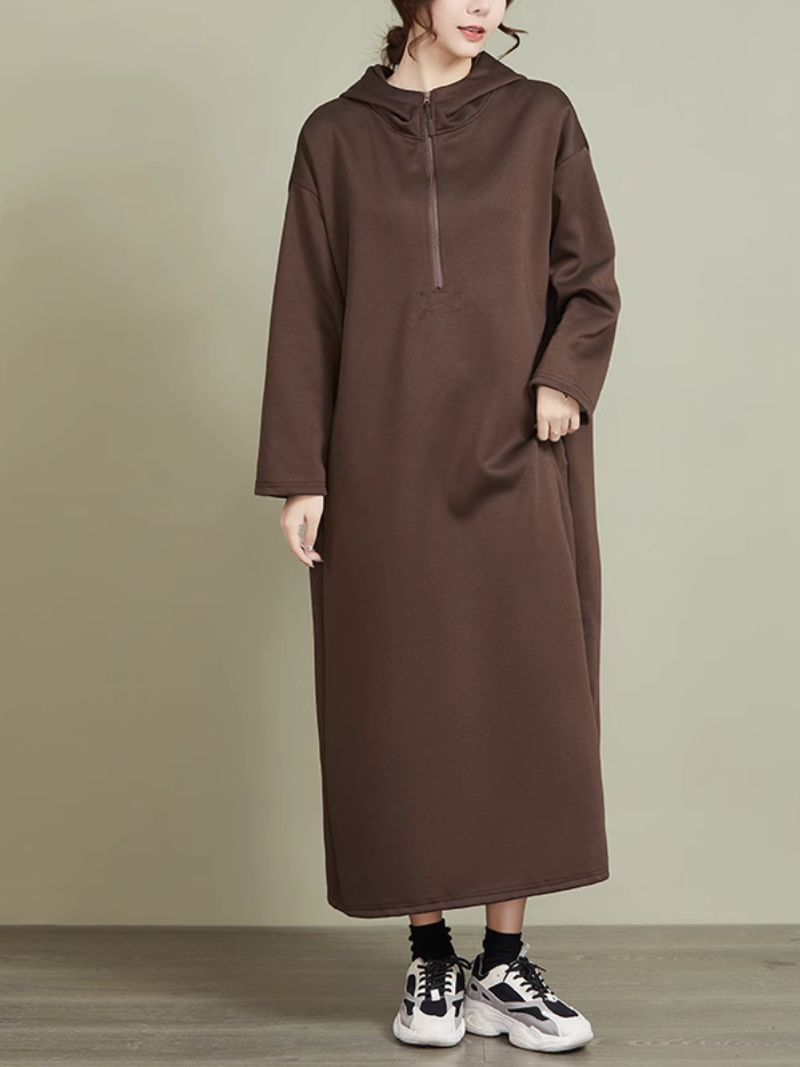 Women's Trendy and Versatile Zipper Long Hooded Dress