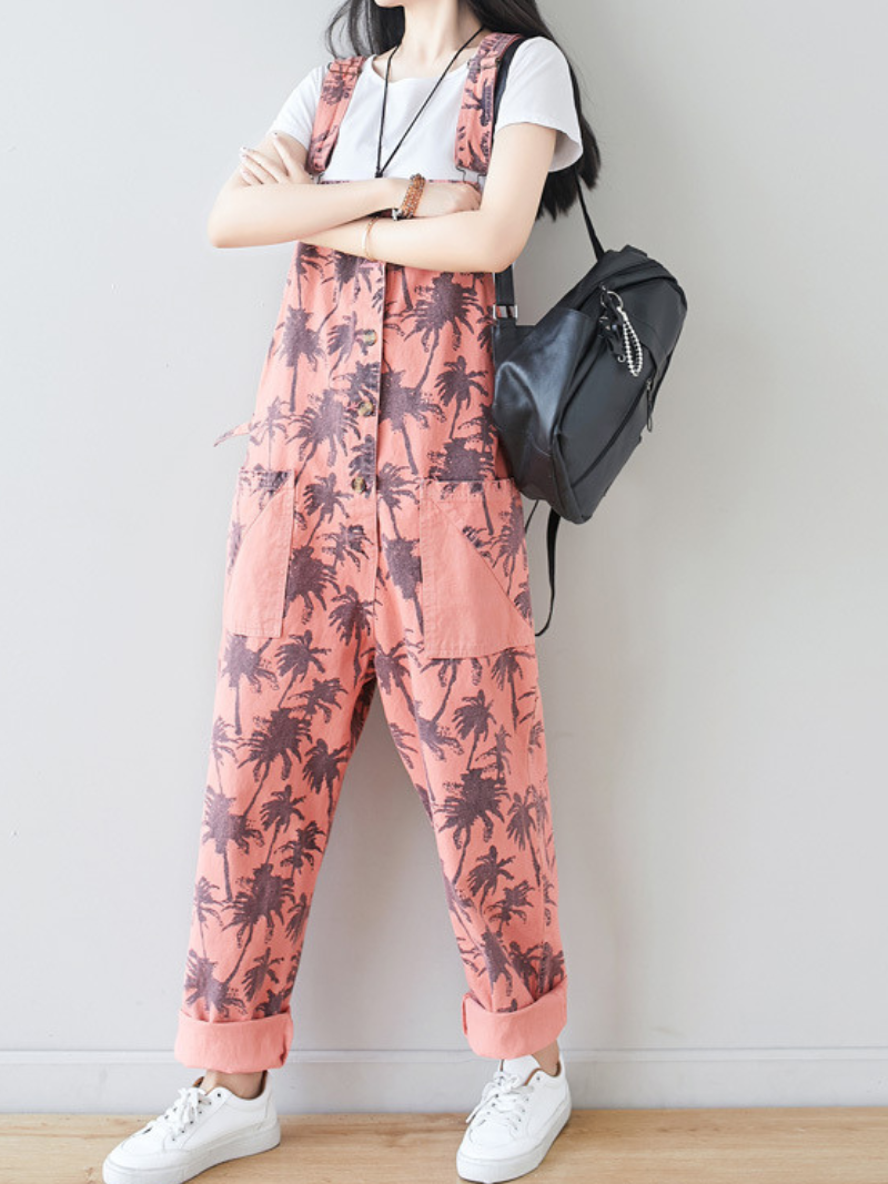 Loose Printed Overalls for Women - Relaxed Everyday Fit