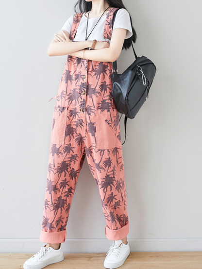 Loose Printed Overalls for Women - Relaxed Everyday Fit