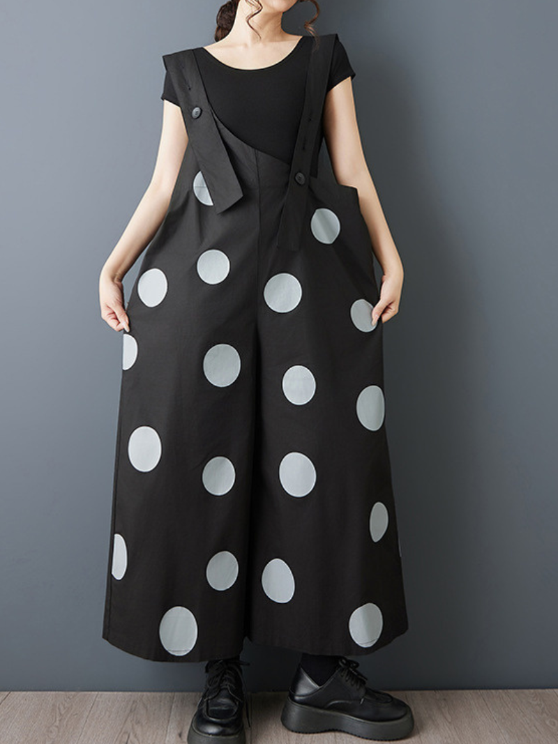 Modern Polka Dot Pinafore Dress with Wide A-line, Sculptural Silhouette
