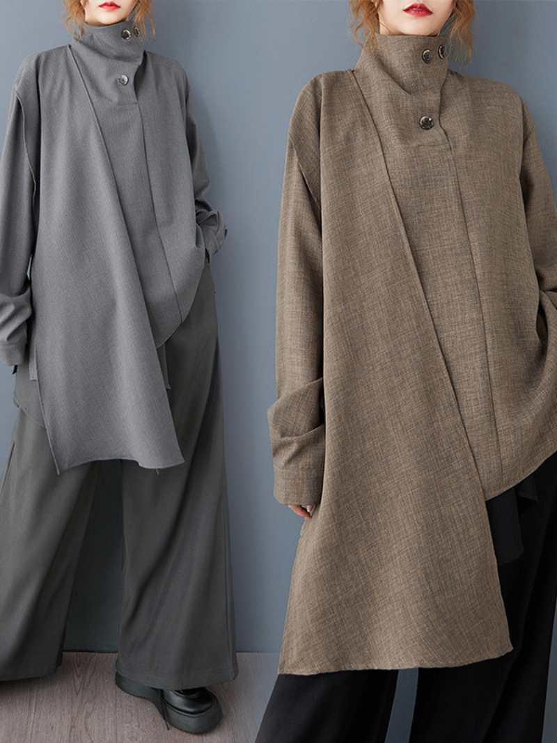 Chic City Tunic for Effortless Days — Asymmetric High-Neck Elegance Top