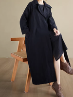 Chic Oversized Polyester Trench Coat with Notched Collar, Minimalist Women's Outerwear