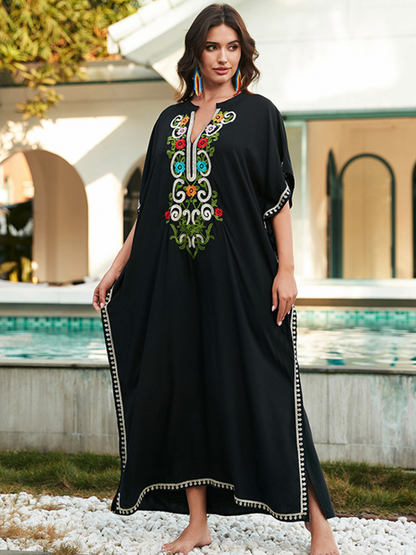 Vestido de kaftanes bordados de rayón transfronterizo de mujeres
