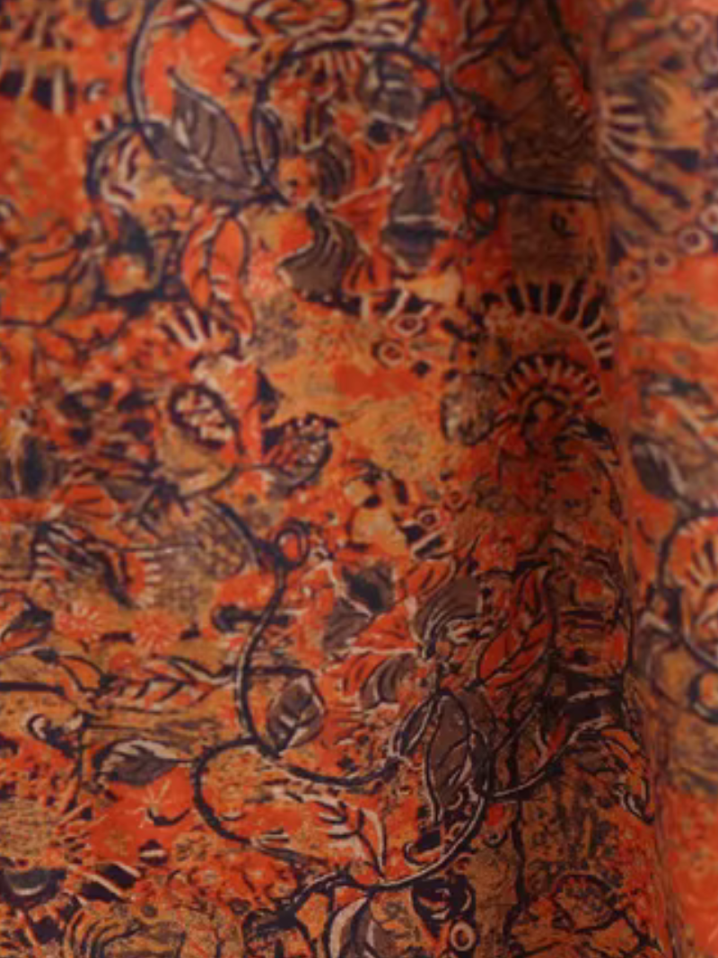 Artful Floral Cotton Boho Maxi Dress with Pintucks and Long Sleeves