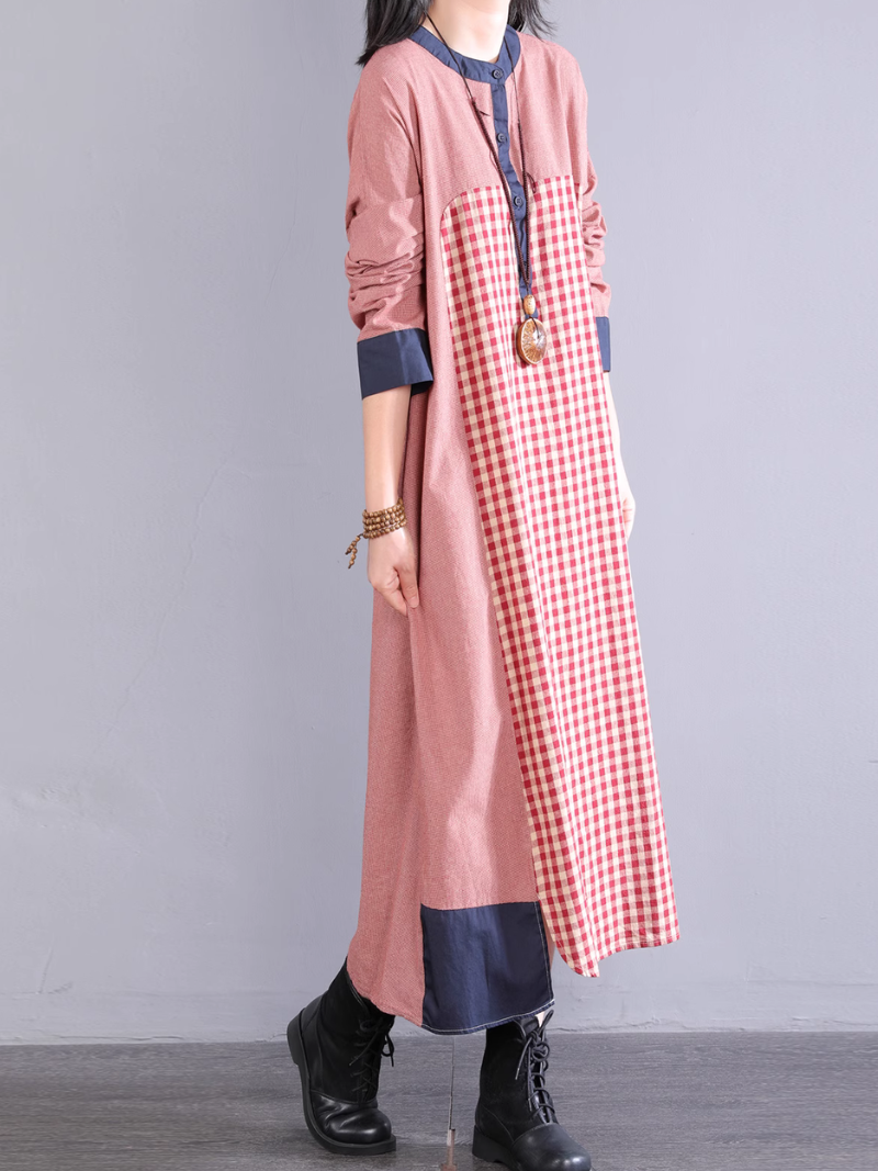 Women's Autumn Everyday Style Plaid Midi Shirt Dress