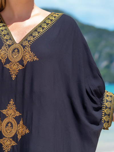 Women's Beachside Relaxation Embroidered Short Sleeves Kaftan Dress