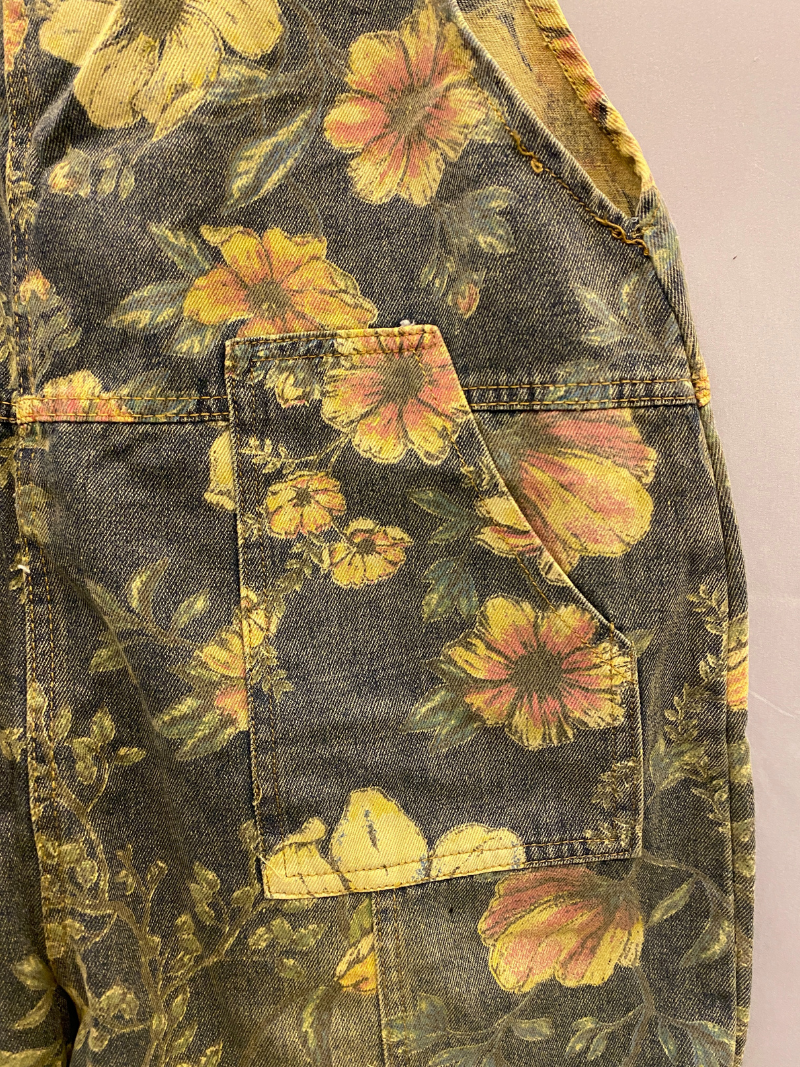 Wildflower Print Dungarees - Loose Tapered Leg Fit