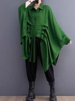 Oversized Pleated Shirt Tunic with Asymmetric Hem