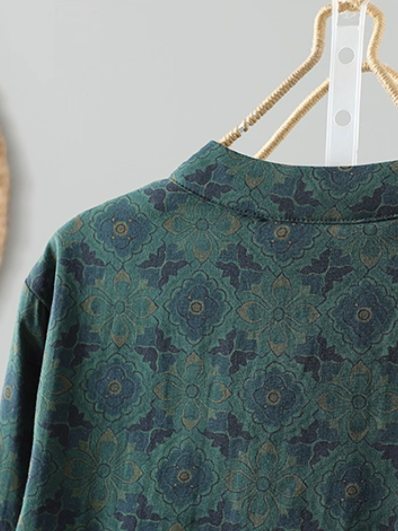 Linen-Cotton Wrap Blouse with Mandarin Collar