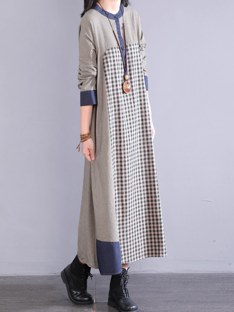 Women's Autumn Everyday Style Plaid Midi Shirt Dress