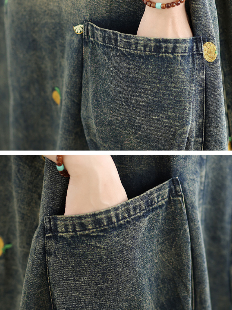 Everyday Ease Denim Dress — Artful Embroidery, Effortless Fit and Pockets