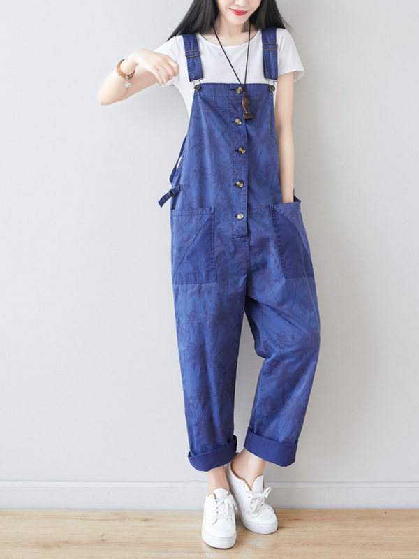 Loose Printed Overalls for Women - Relaxed Everyday Fit