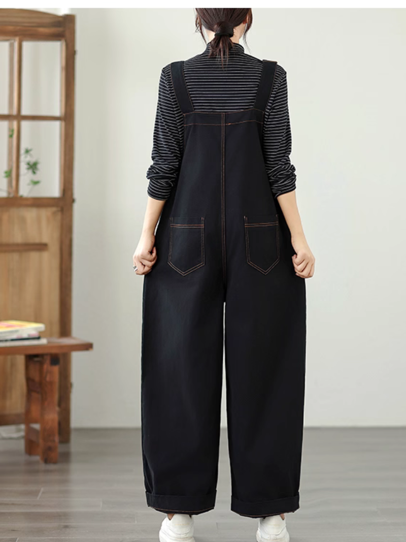 Chic Wide-Leg Women's Overalls with Adjustable Straps, Cotton-Polyester Comfort Essential