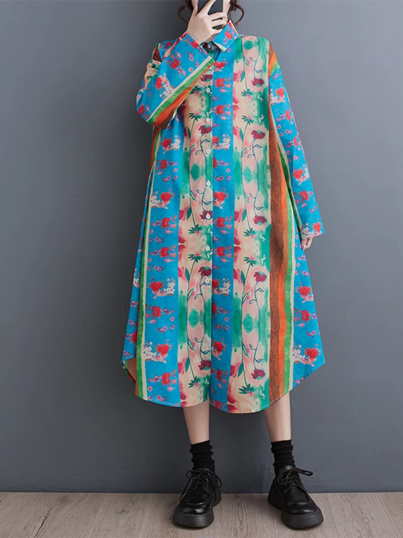 Women's  loose large size printed mid-length Dress