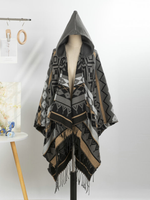Cozy Weekend Hooded Poncho — Geometric Wrap with Effortless Fit