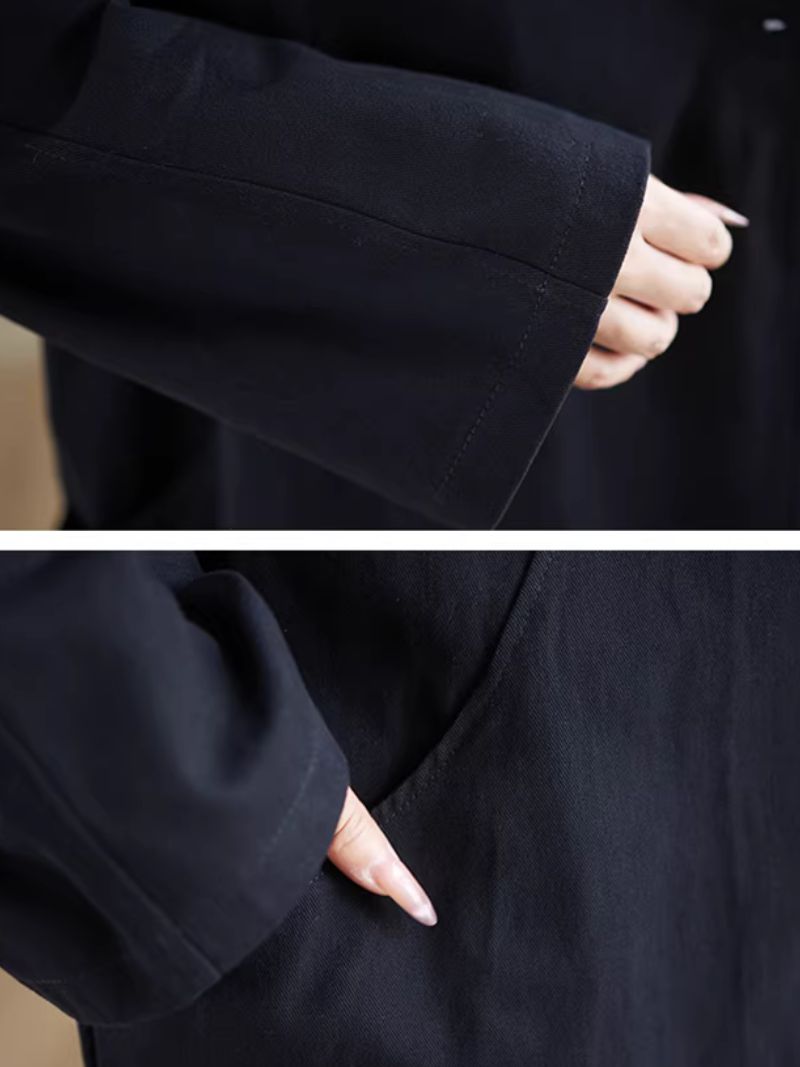 Chic Oversized Polyester Trench Coat with Notched Collar, Minimalist Women's Outerwear