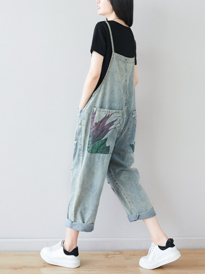 Women's Comfy Party Wear Printed Overalls Dungaree