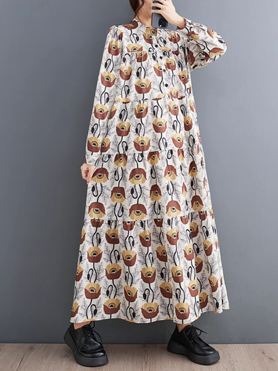 Women's Lightweight Printed Flower A-line Dress