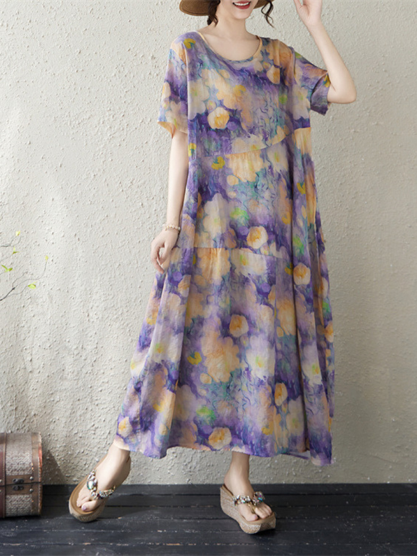 Weekend Brunch Beauty Floral Maxi Dress — Airy Cotton Linen Ease