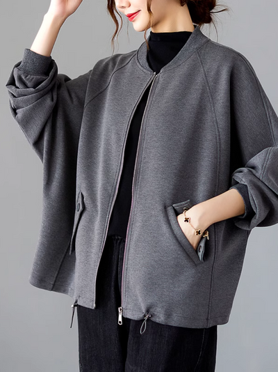 Women's Cozy and Stylish Side Pockets Zipper Jacket