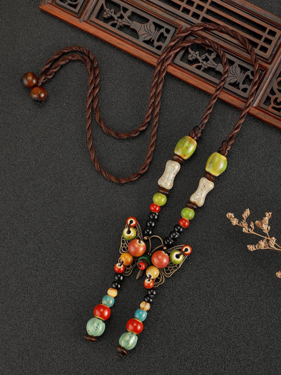 Chinese Aesthetic Ethnic Style Chain Women's Retro Hand-woven Chinese Style Ceramic Necklace Pendant