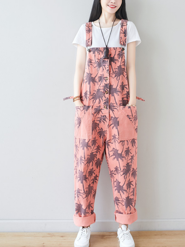Loose Printed Overalls for Women - Relaxed Everyday Fit
