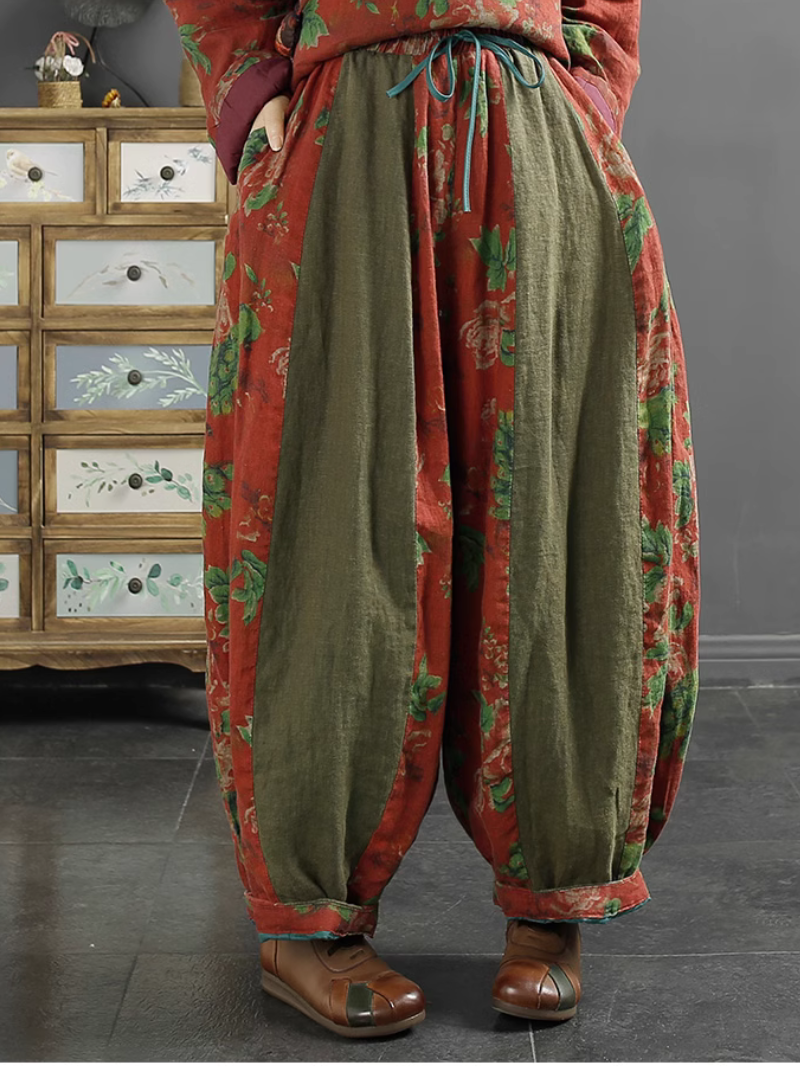 Women's Large Flower Warm Loose Baggy  Bottom