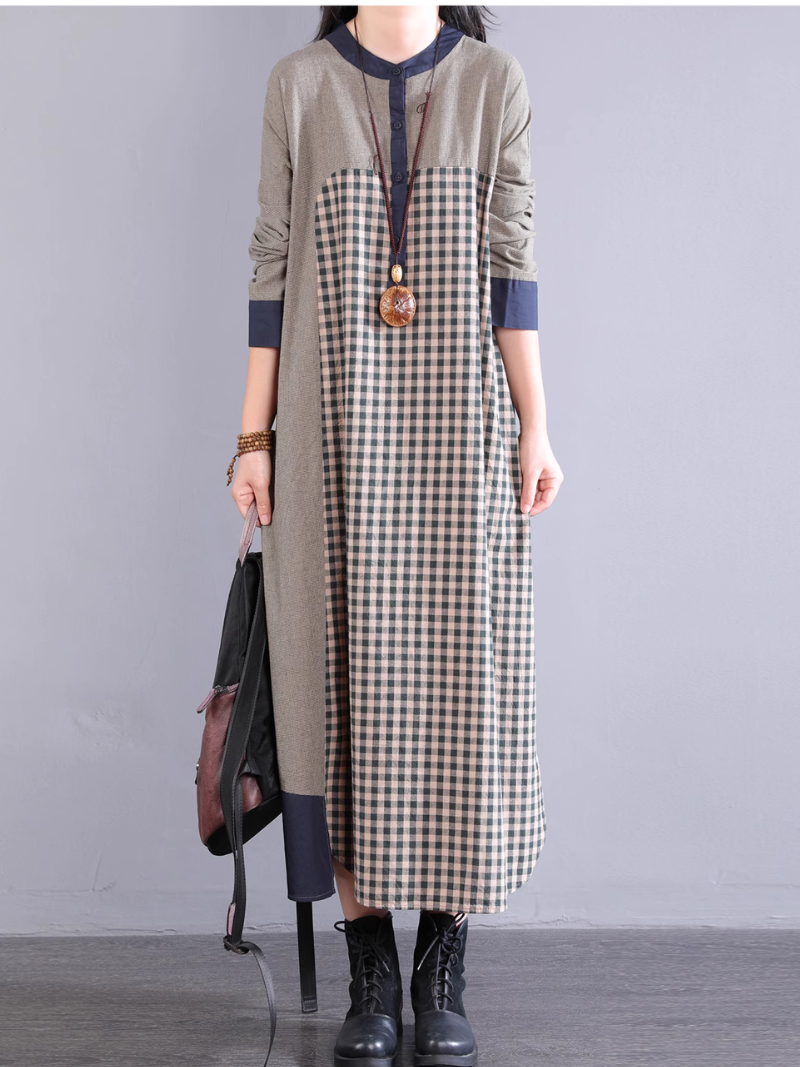 Women's Autumn Everyday Style Plaid Midi Shirt Dress