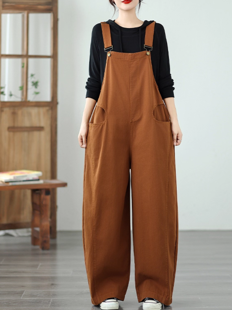 Chic Wide-Leg Women's Overalls with Adjustable Straps, Cotton-Polyester Comfort Essential