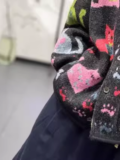 Women's Winter Print Cartoon Loose knitted Warm Cardigan