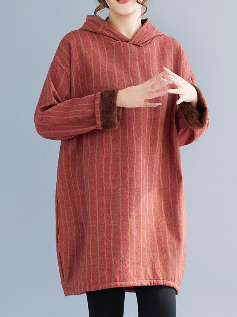 Striped Cotton Hooded Tunic Dress, Relaxed Oversized Minimal Weekend Chic