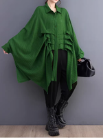Oversized Pleated Shirt Tunic with Asymmetric Hem