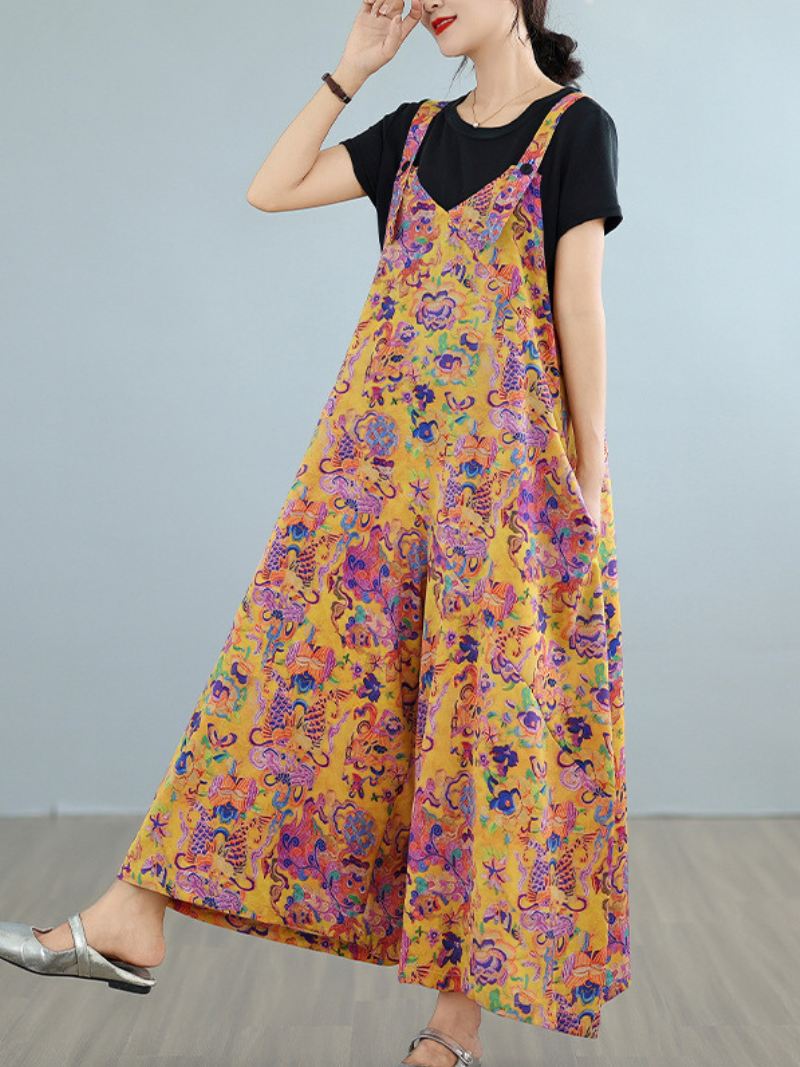 Women’s Floral Printed Casual Dungarees Overalls