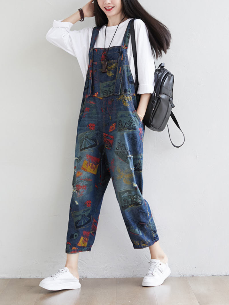 Women's  Large Size Denim Overalls Jumpsuit
