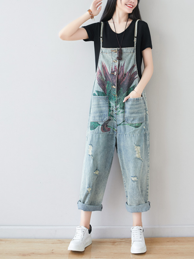 Women's Comfy Party Wear Printed Overalls Dungaree