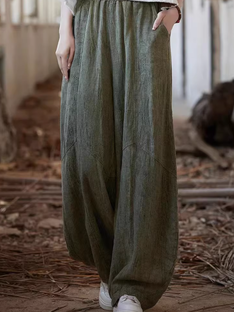 Women’s Wide-Leg Cotton Blend Balloon Pants with Pockets, Minimal Chic