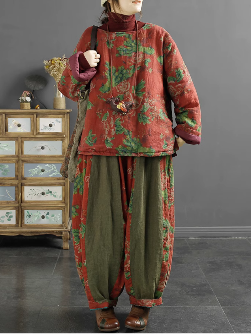 Women's Large Flower Warm Loose Baggy  Bottom