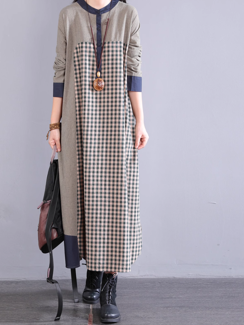 Women's Autumn Everyday Style Plaid Midi Shirt Dress