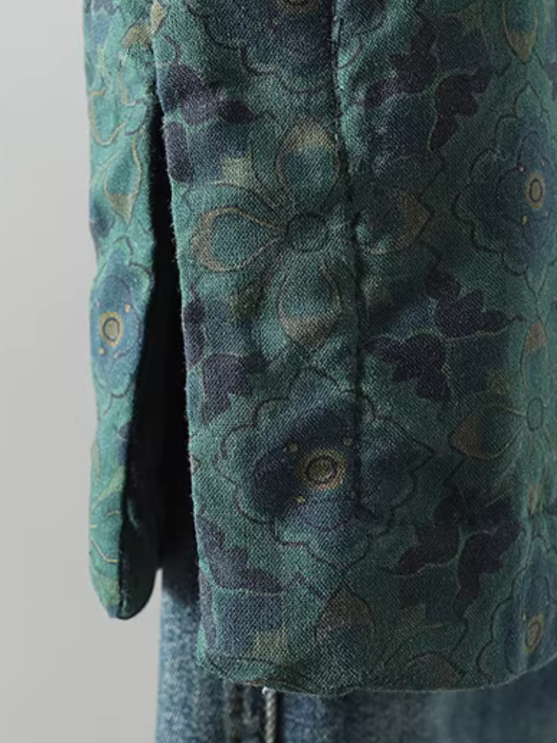 Linen-Cotton Wrap Blouse with Mandarin Collar
